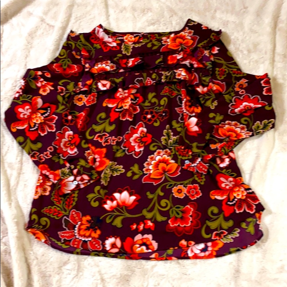 Floral Print Top-by Loft with Ruffle Detail